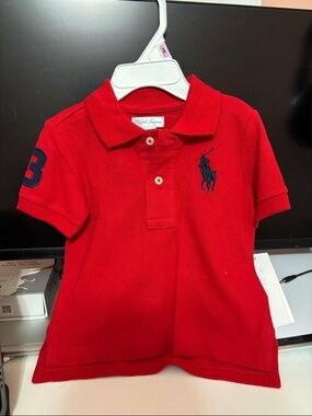 Ralph Lauren Bright Red Boys' Polo with Navy Embroidered Pony
